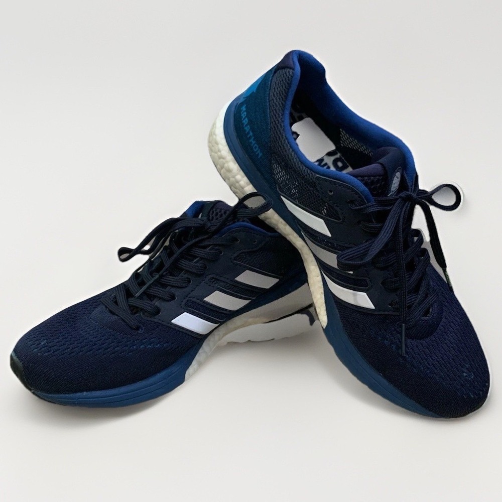 Adidas Supernova Boston Marathon Shoes Mens 8 Navy Blue Boost EF7633 BAA Unicorn